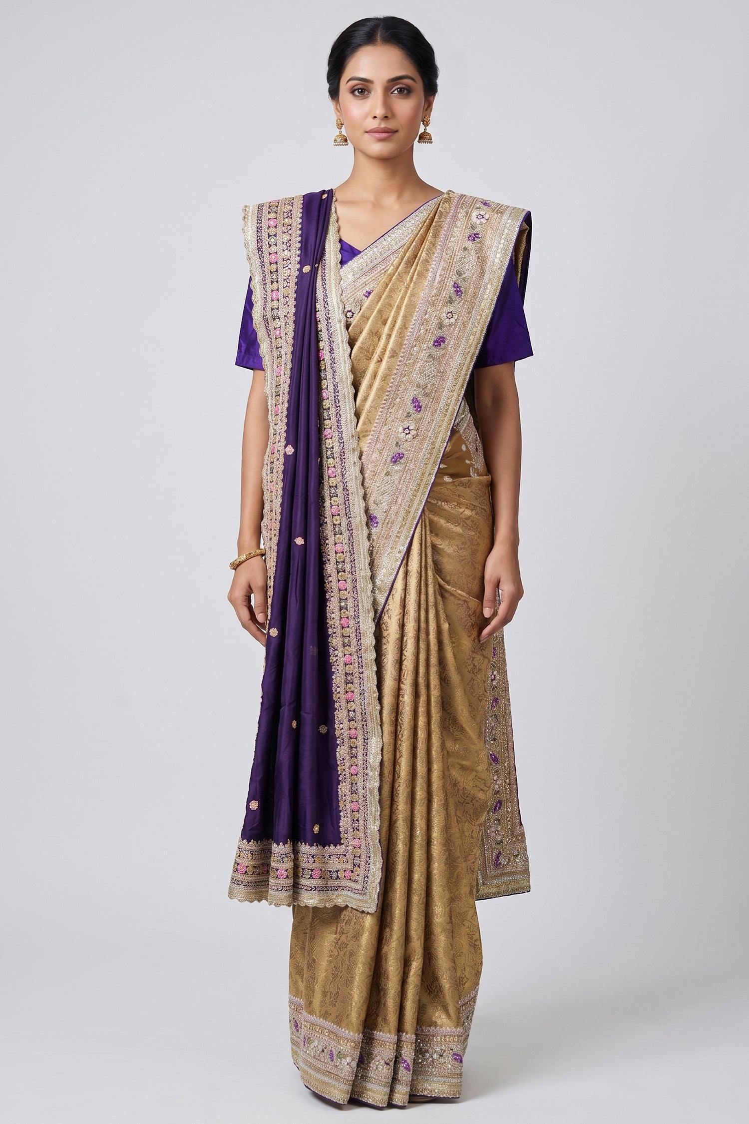 Golden Tissue Traditional Weaving Saree with Handwork Border and Dupatta Main image