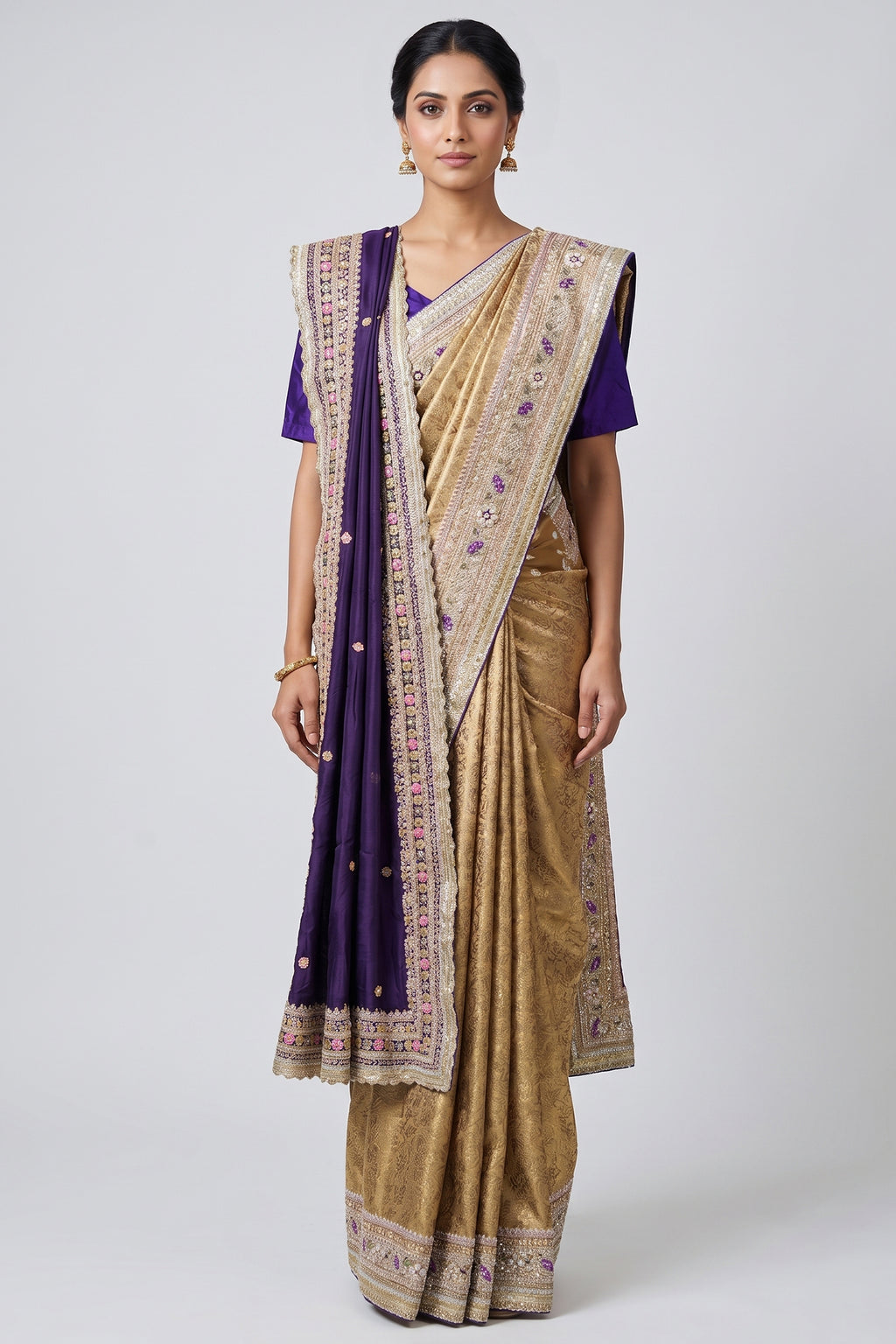 Golden Tissue Traditional Weaving Saree with Handwork Border and Dupatta