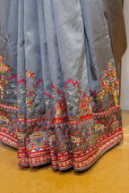 Grey Silk Thread Embroidered Saree