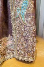 Muave Tissue Floral Woven Saree with Handwork Paisaley Motif Border
