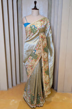 Mint Green Tissue Woven Saree with Handwork Peacock Motif Border