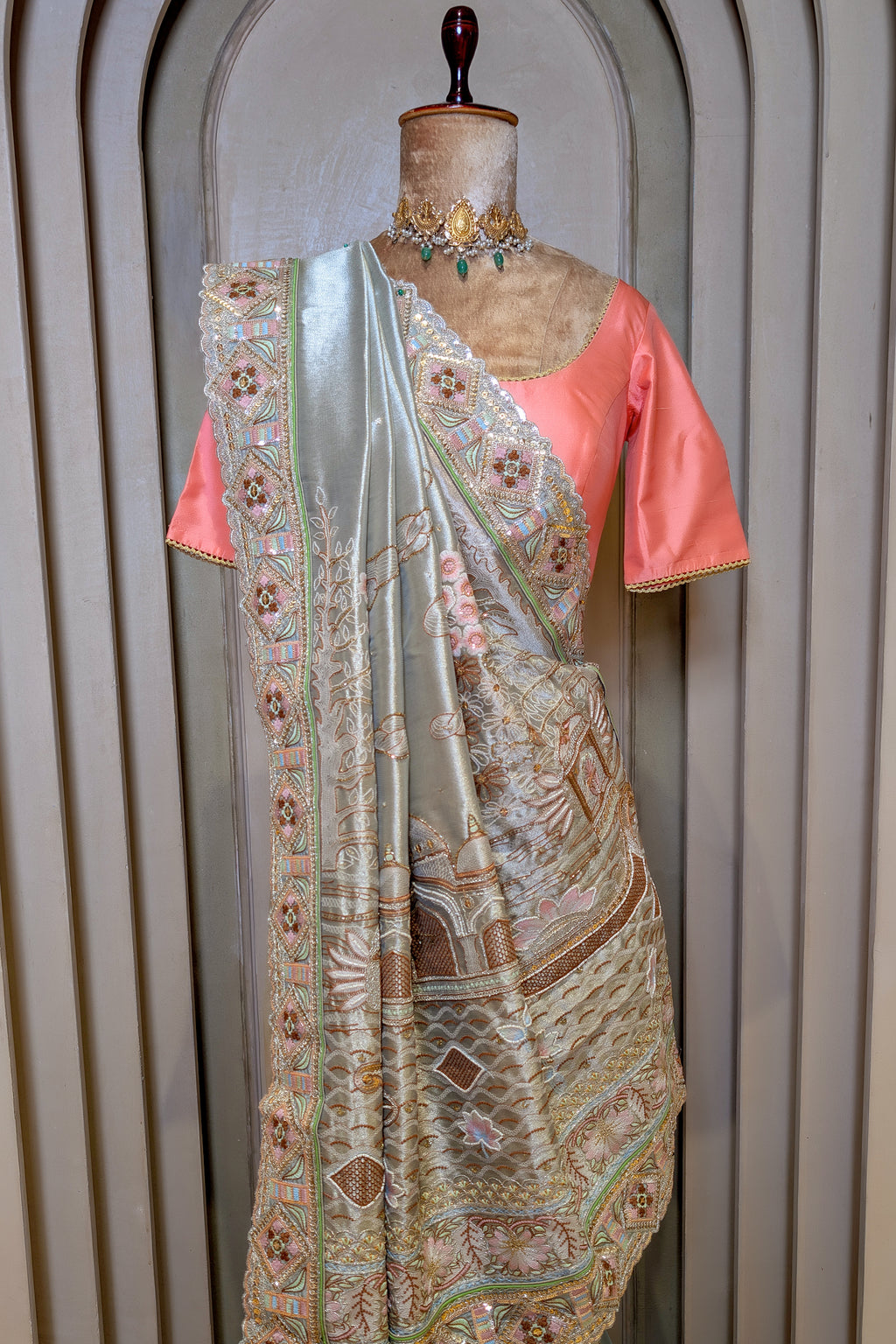 Mint Green Tissue Saree with Designer Pallu