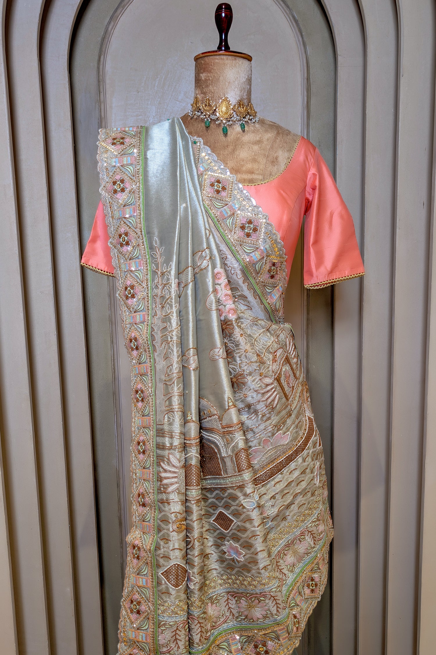 Mint Green Tissue Saree with Designer Pallu