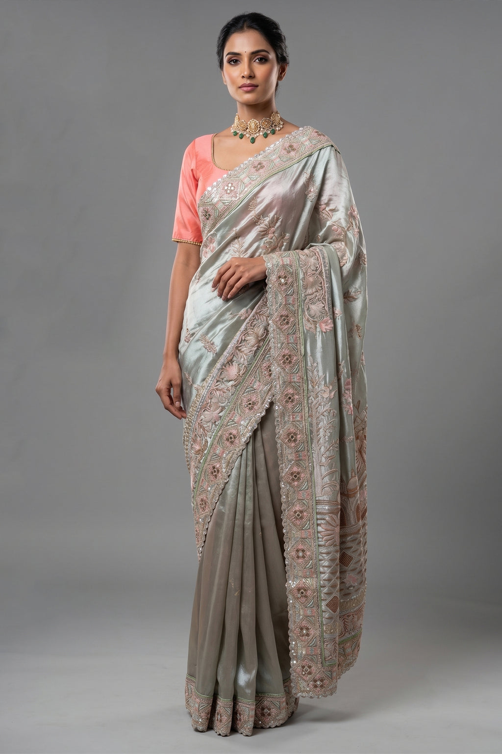 Mint Green Tissue Saree with Designer Pallu