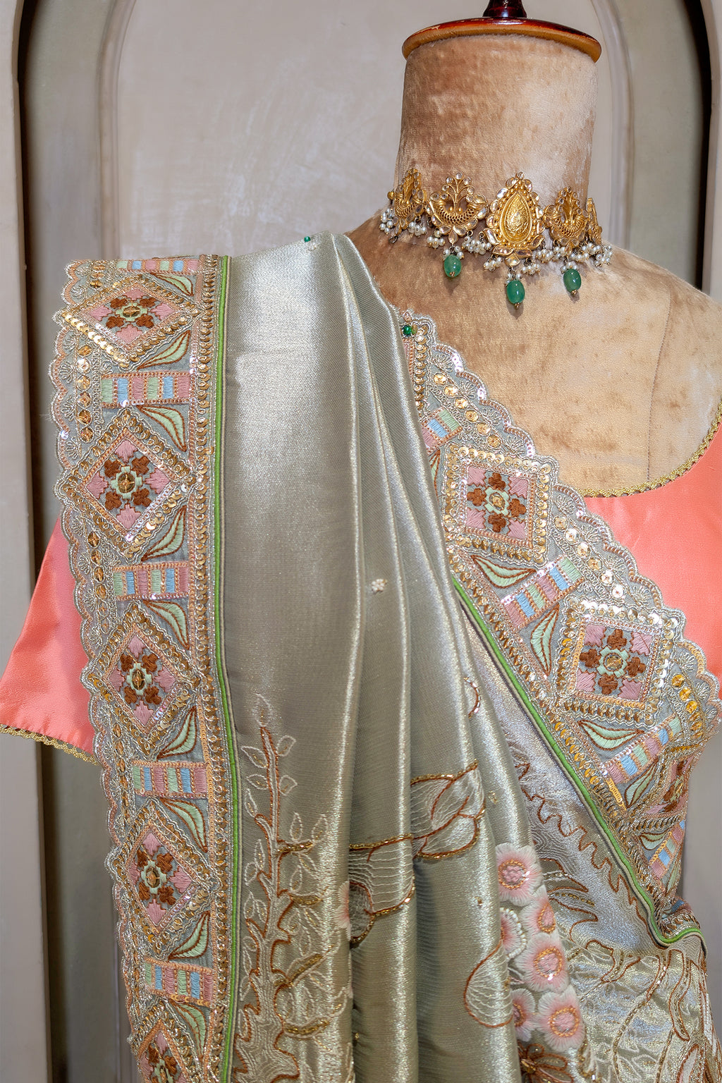 Mint Green Tissue Saree with Designer Pallu