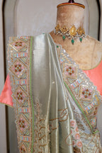Mint Green Tissue Saree with Designer Pallu