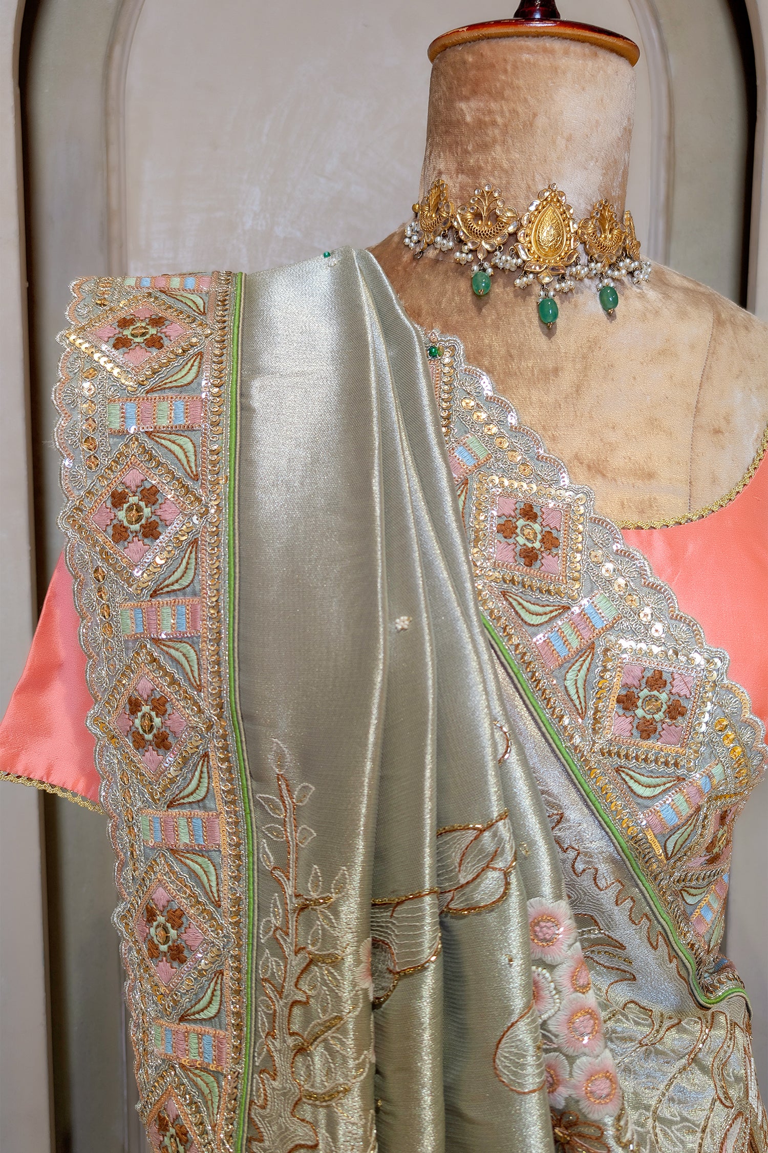 Mint Green Tissue Saree with Designer Pallu
