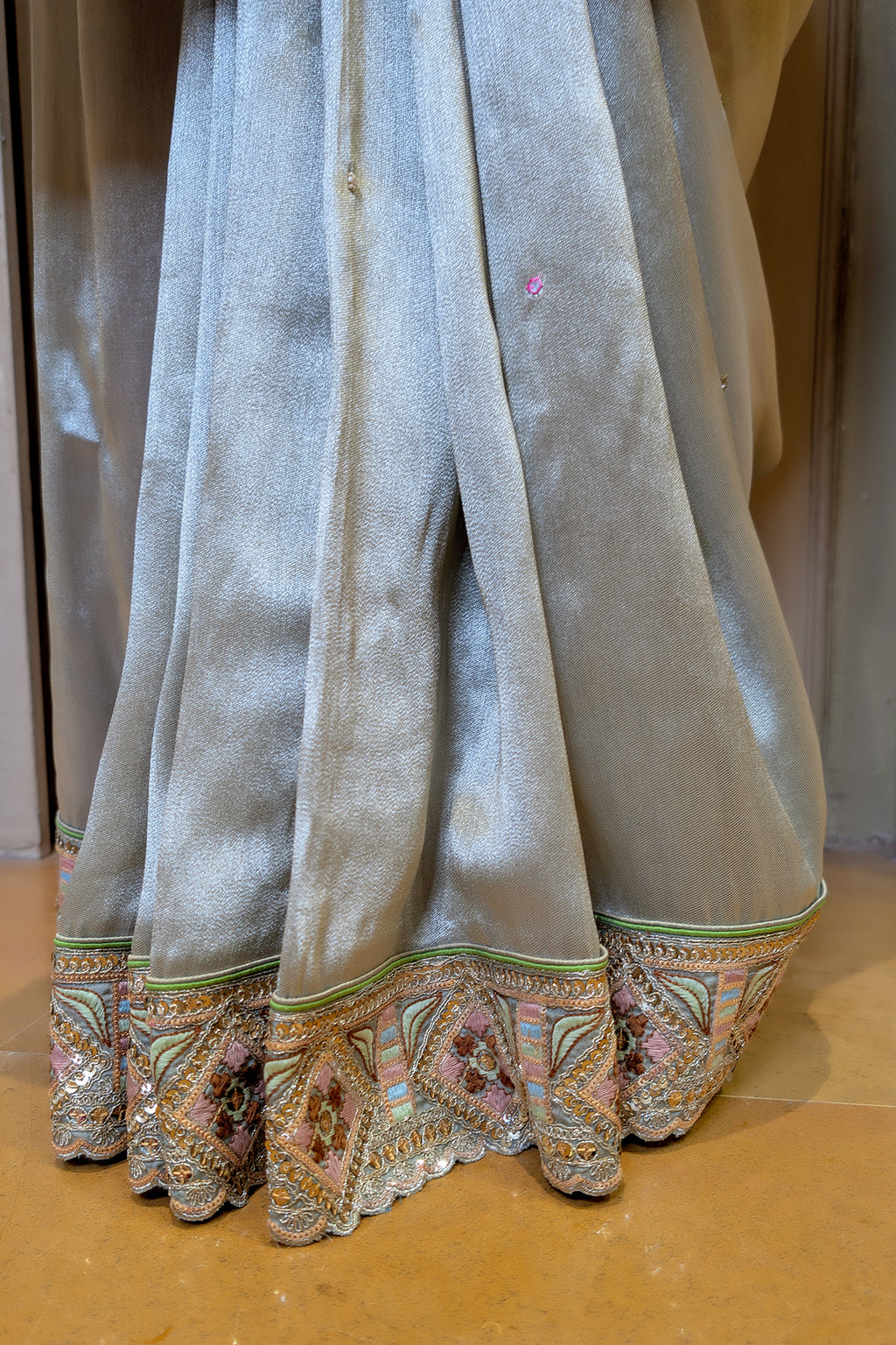 Mint Green Tissue Saree with Designer Pallu