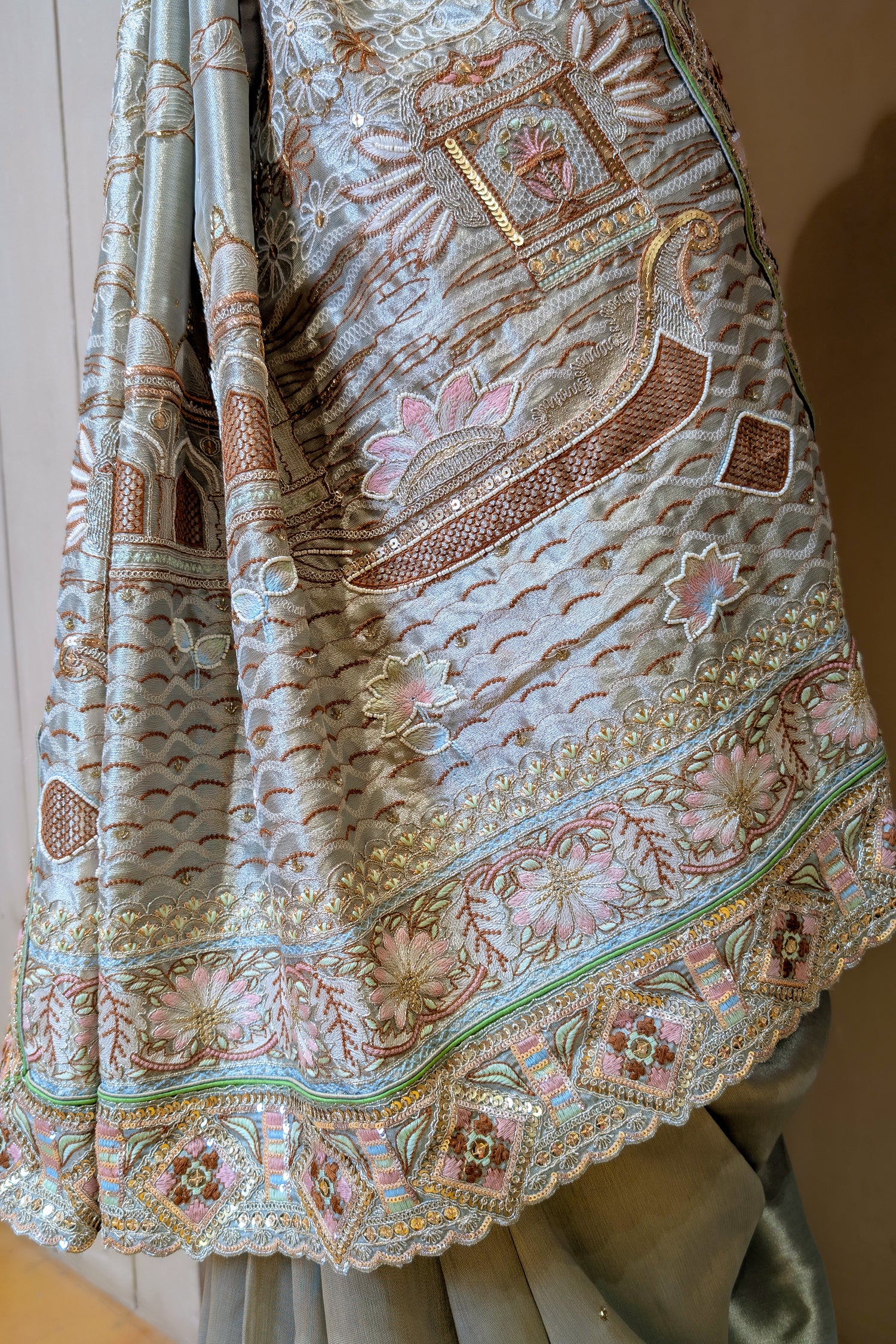 Mint Green Tissue Saree with Designer Pallu