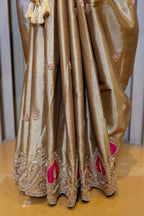 Golden and Silver Tissue Saree with Patola Patch Handwork Scallop Border