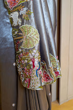 Grey Tissue Saree with Handwork Patch Border