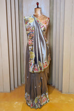 Grey Tissue Saree with Handwork Patch Border