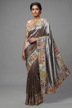 Grey Tissue Saree with Handwork Patch Border