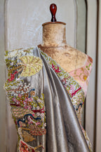Grey Tissue Saree with Handwork Patch Border