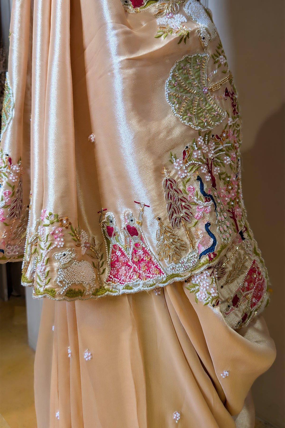Golden Tissue Saree with Handwork Patch Border