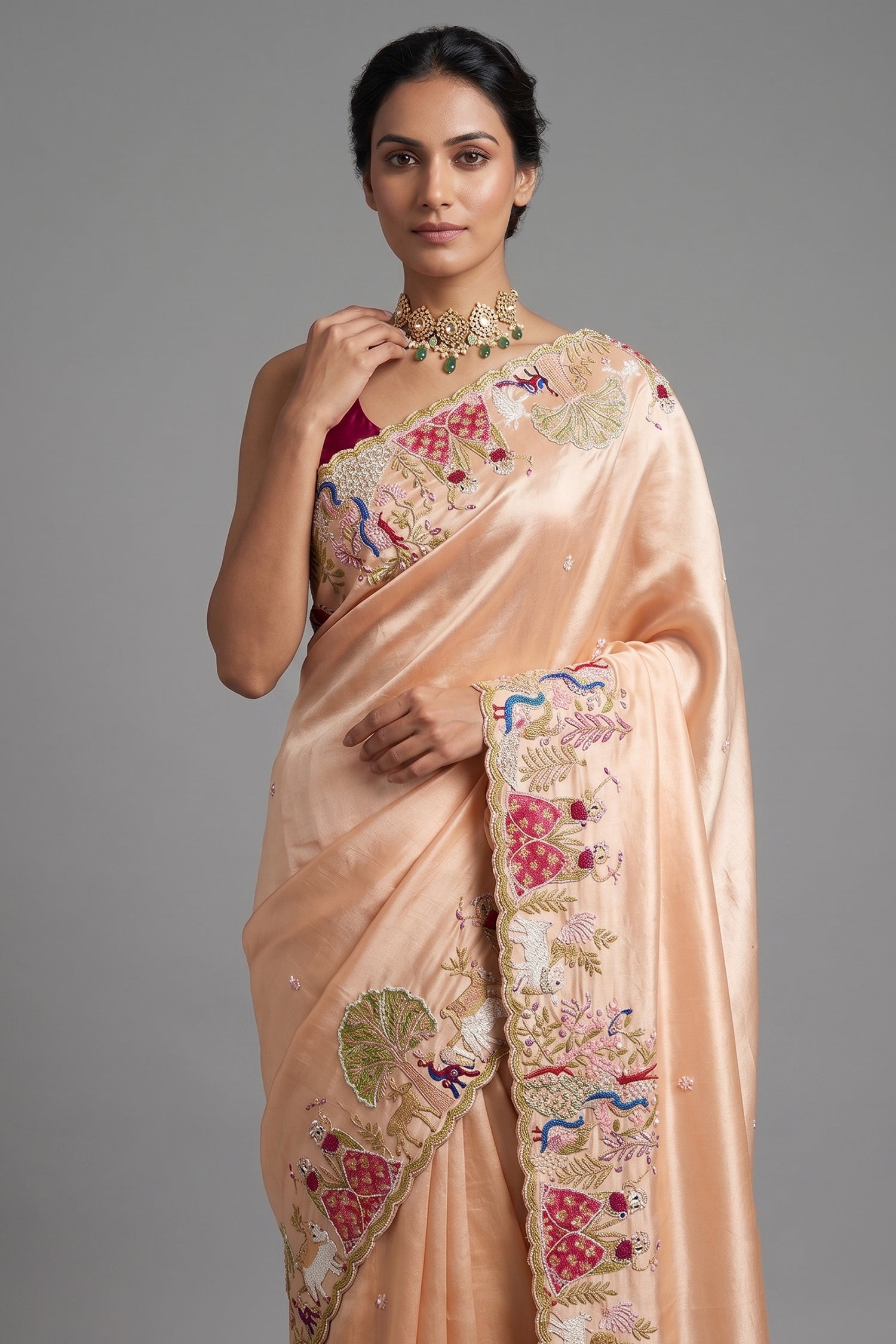 GoldenTissue Saree with Handwork Patch Border