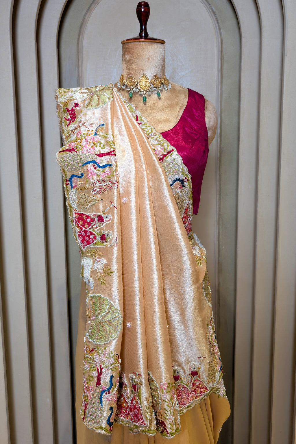 GoldenTissue Saree with Handwork Patch Border