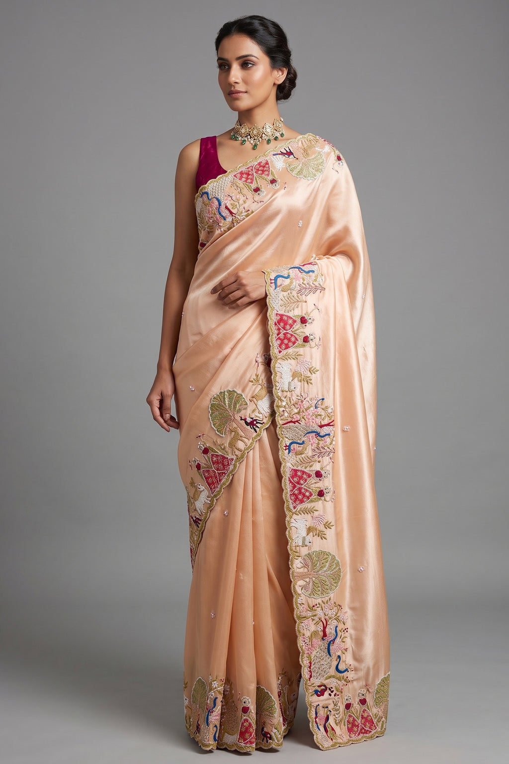 GoldenTissue Saree with Handwork Patch Border