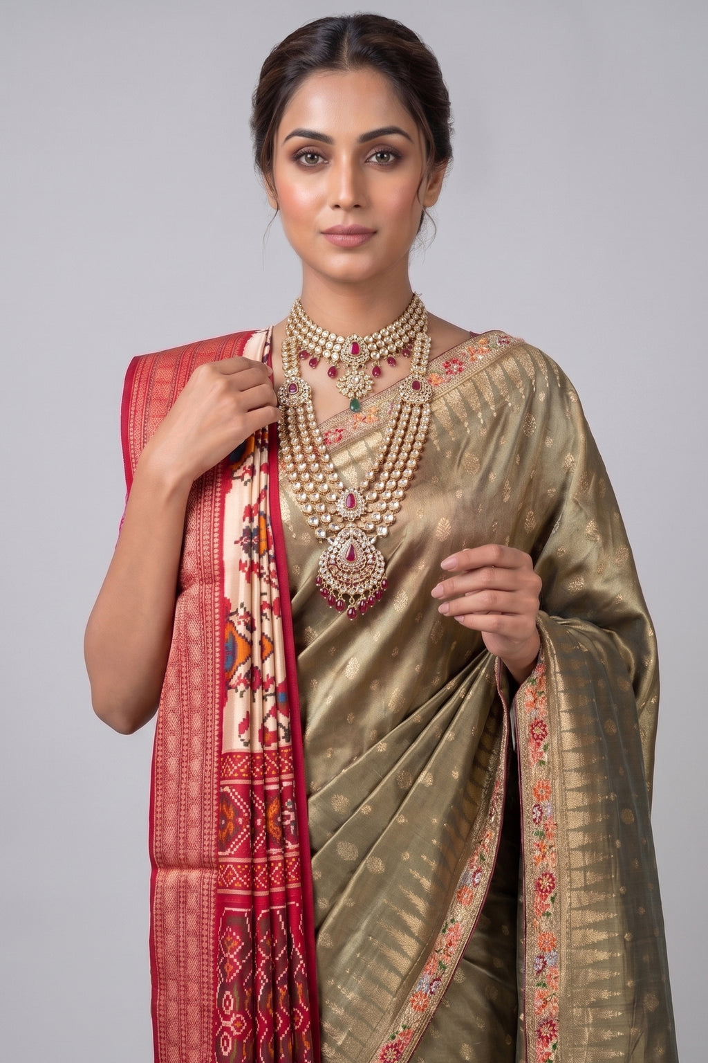 Green Tissue Woven Saree with Patola Dupatta