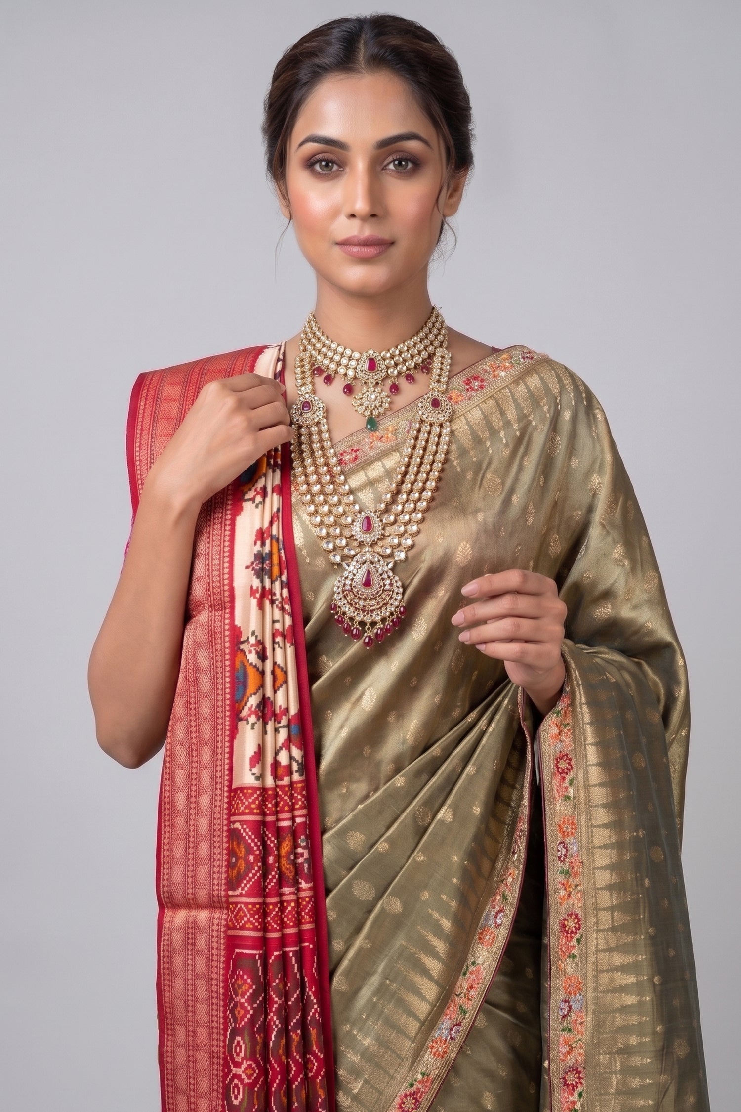 Green Tissue Woven Saree with Patola Dupatta