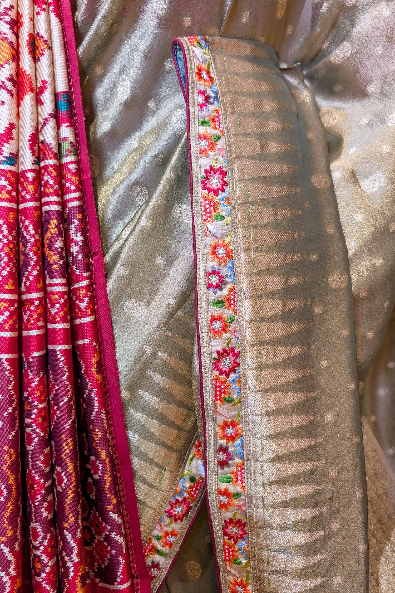 Green Tissue Woven Saree with Patola Dupatta