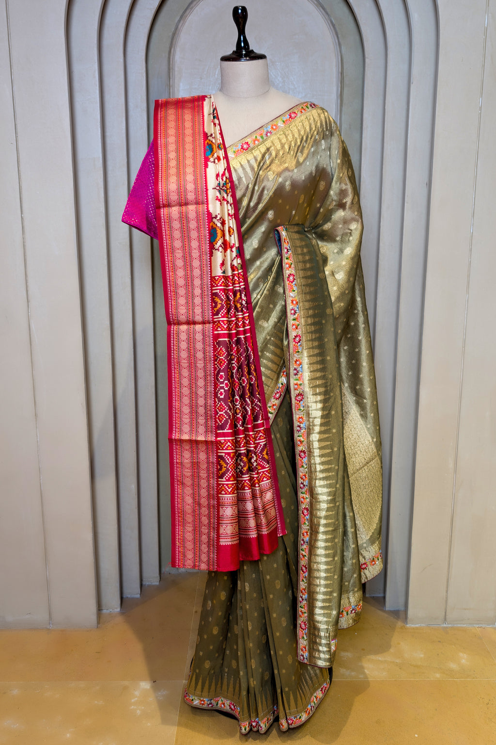 Green Tissue Woven Saree with Patola Dupatta
