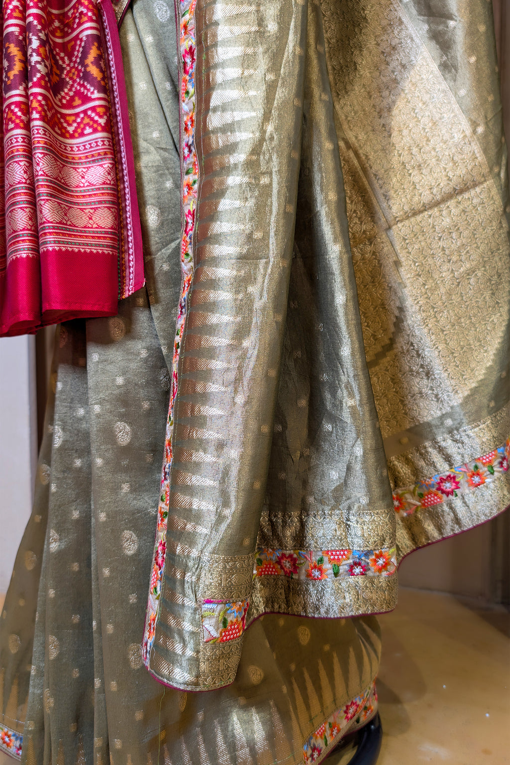 Green Tissue Woven Saree with Patola Dupatta