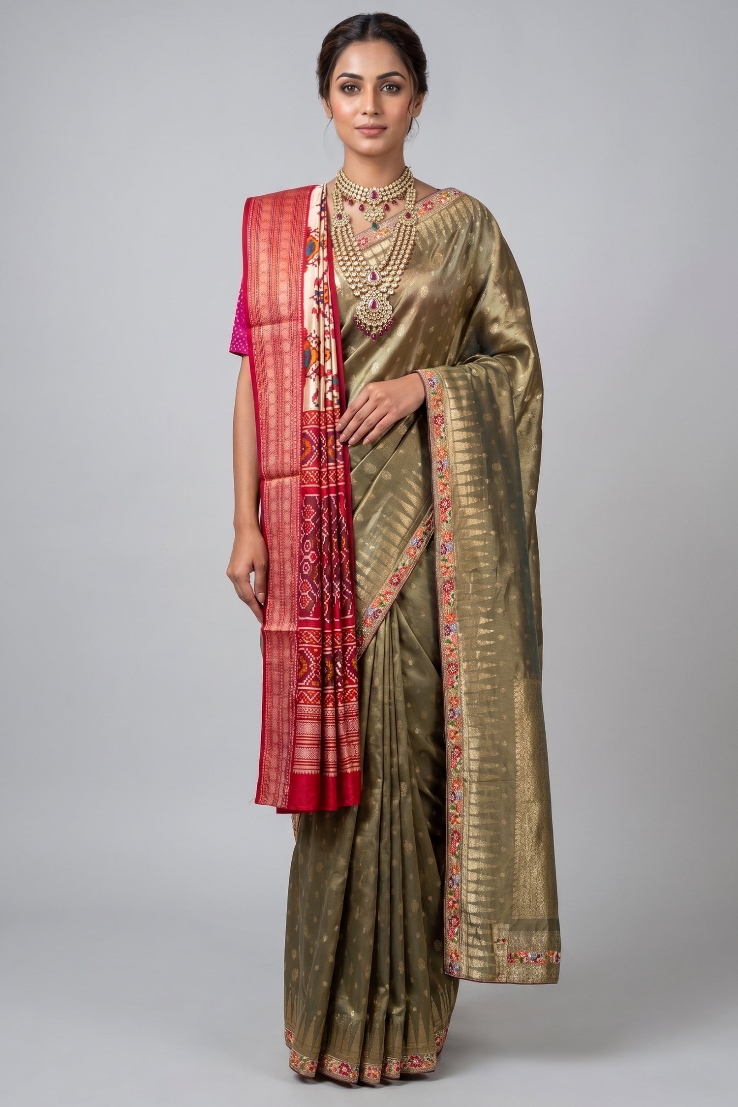 Green Tissue Woven Saree with Patola Dupatta