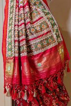 Red Silk Traditional Patola Saree with Handwork