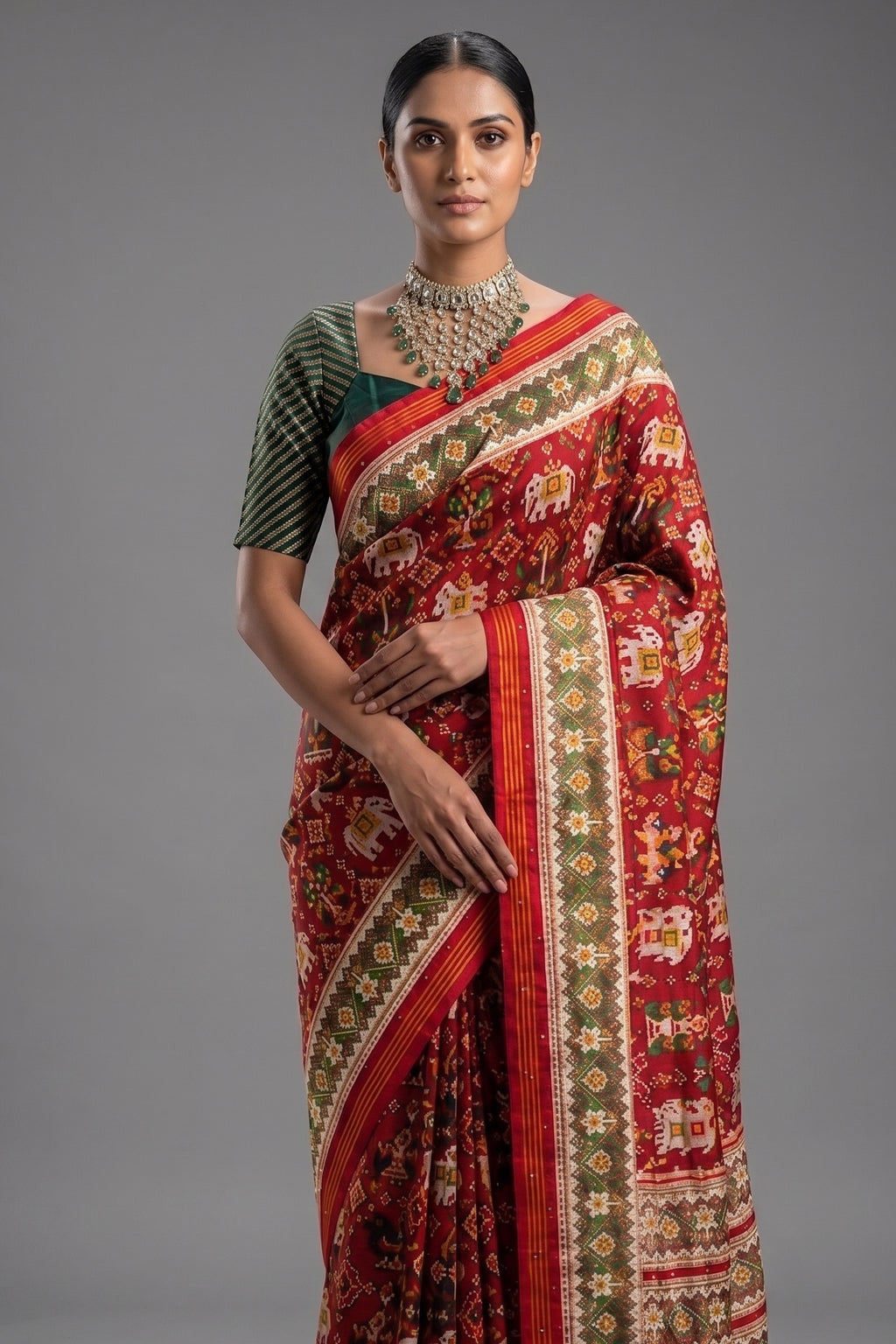 Red Silk Traditional Patola Saree with Handwork