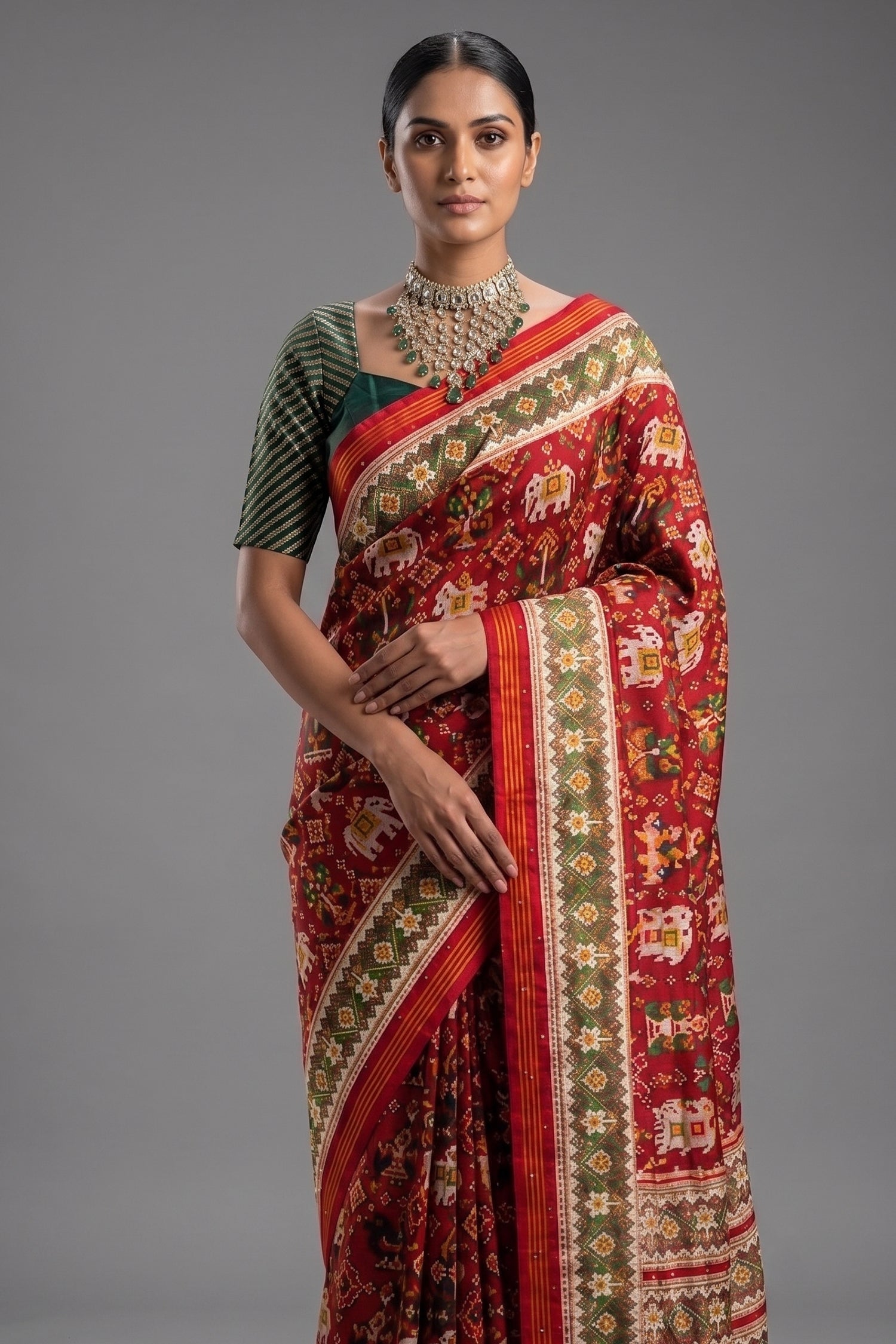 Red Silk Traditional Patola Saree with Handwork