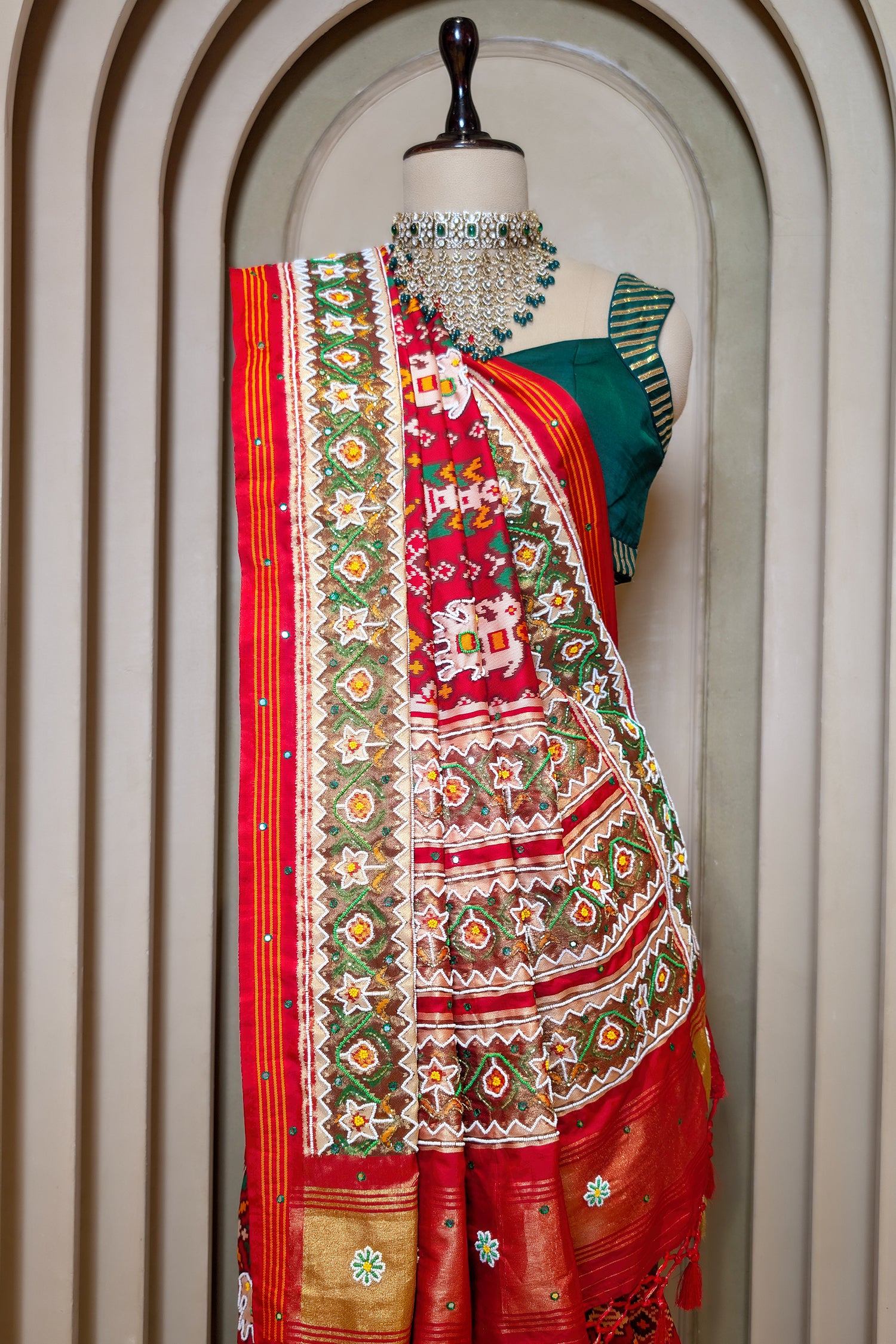 Red Silk Traditional Patola Saree with Handwork