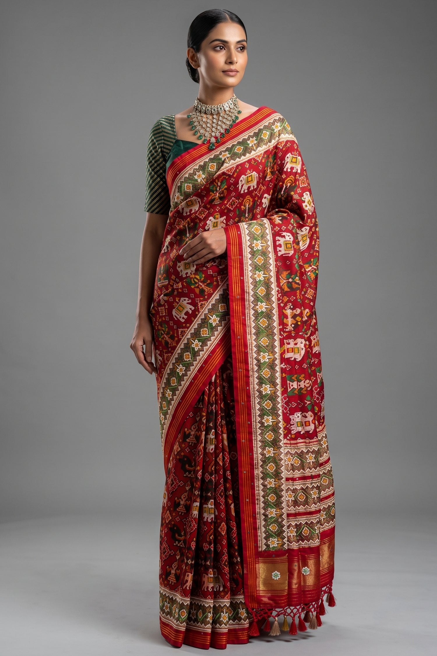 Red Silk Traditional Patola Saree with Handwork Main image