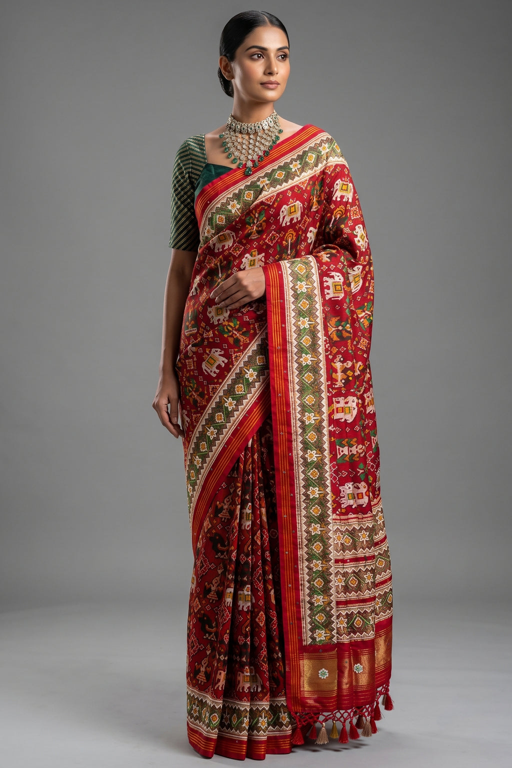 Red Silk Traditional Patola Saree with Handwork
