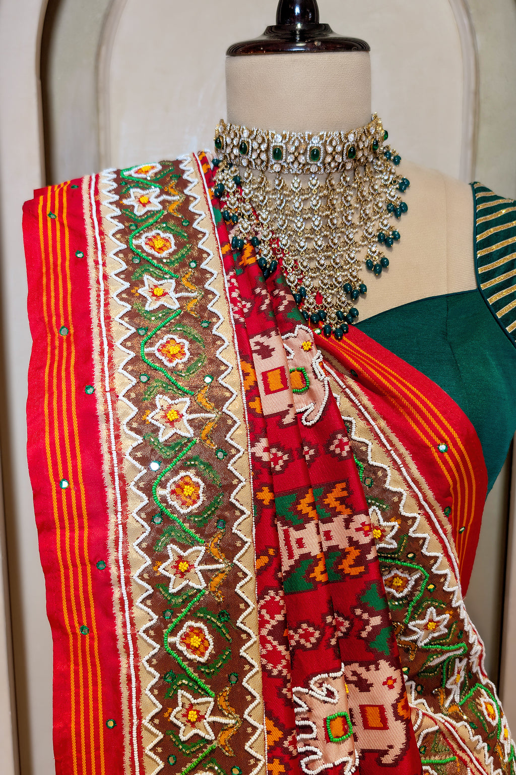 Red Silk Traditional Patola Saree with Handwork