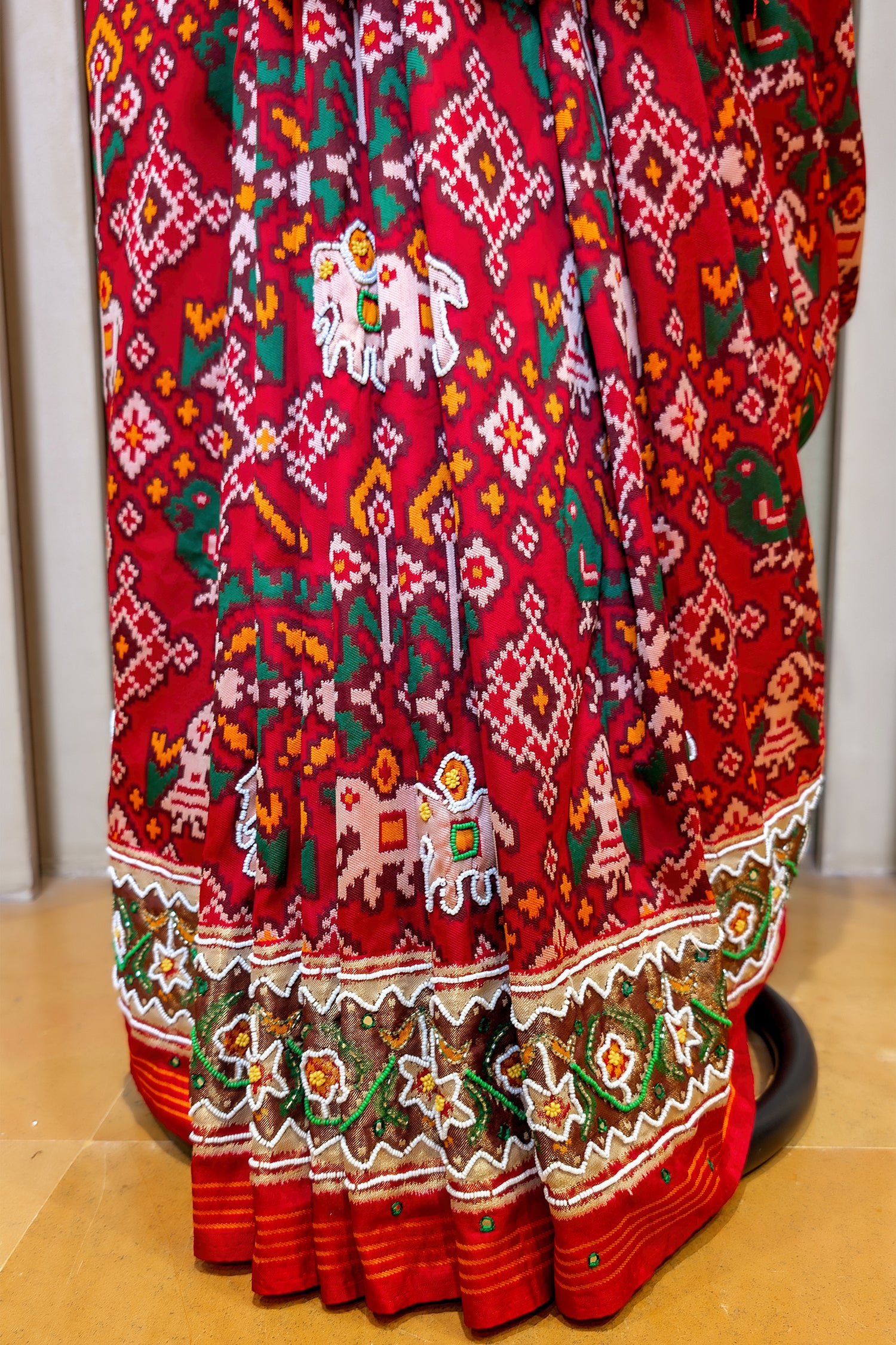 Red Silk Traditional Patola Saree with Handwork