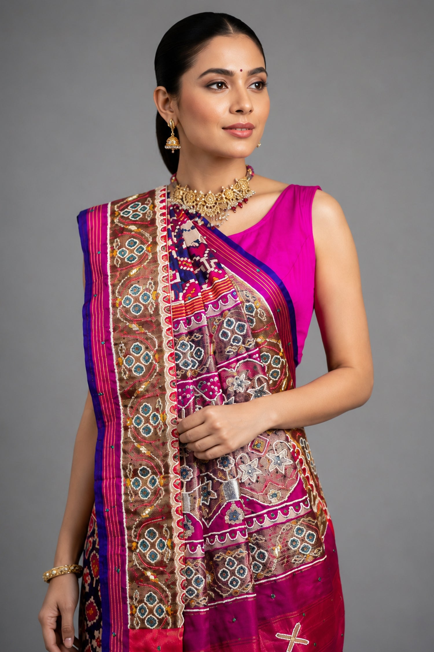 Purple Silk Traditional Patola Saree with Beads Work