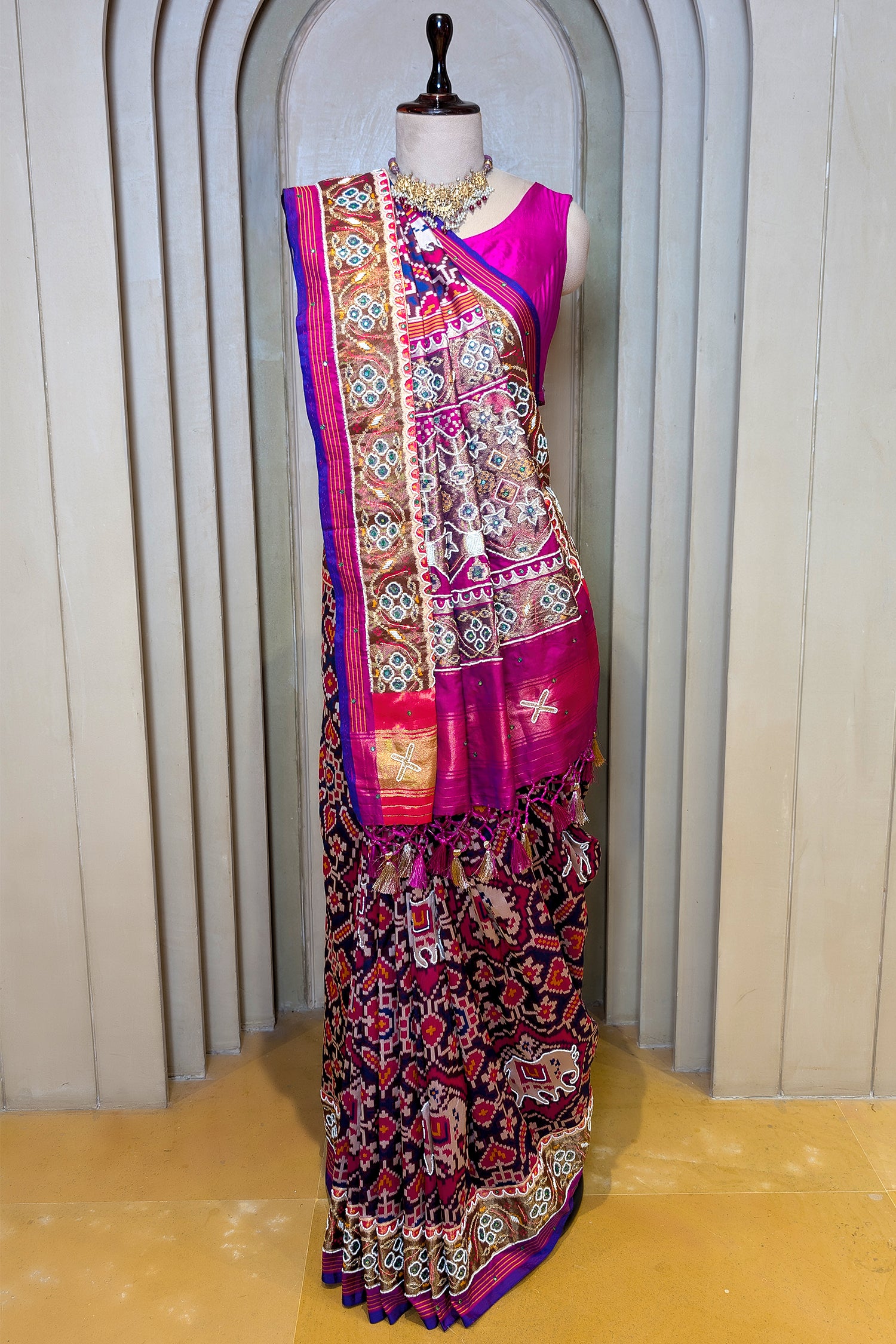 Purple Silk Traditional Patola Saree with Beads Work