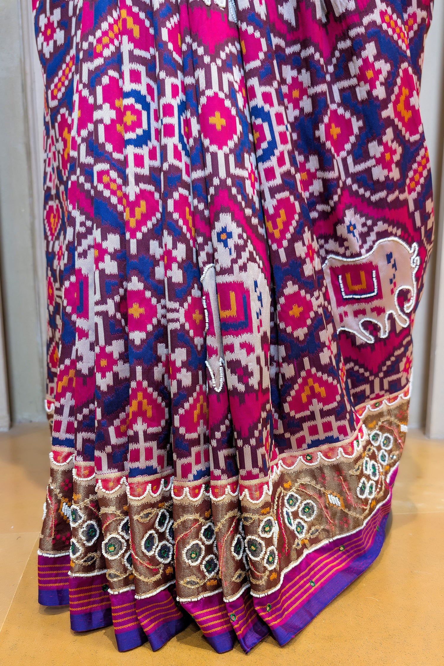 Purple Silk Traditional Patola Saree with Beads Work