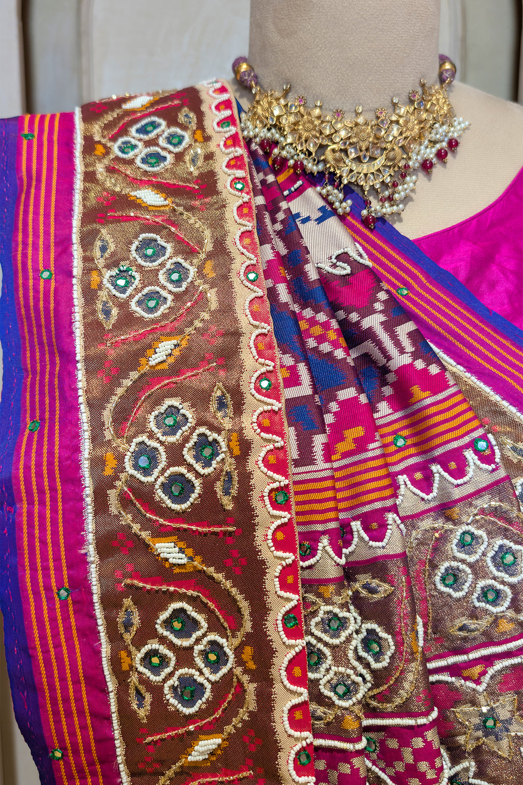Purple Silk Traditional Patola Saree with Beads Work