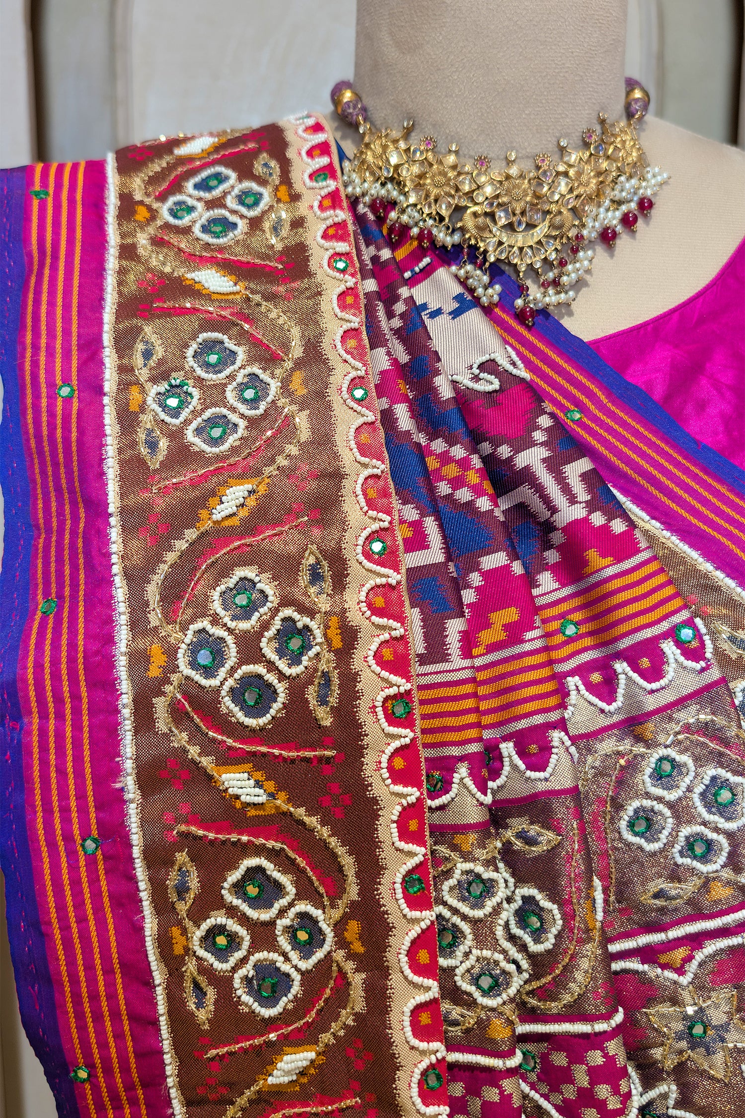 Purple Silk Traditional Patola Saree with Beads Work