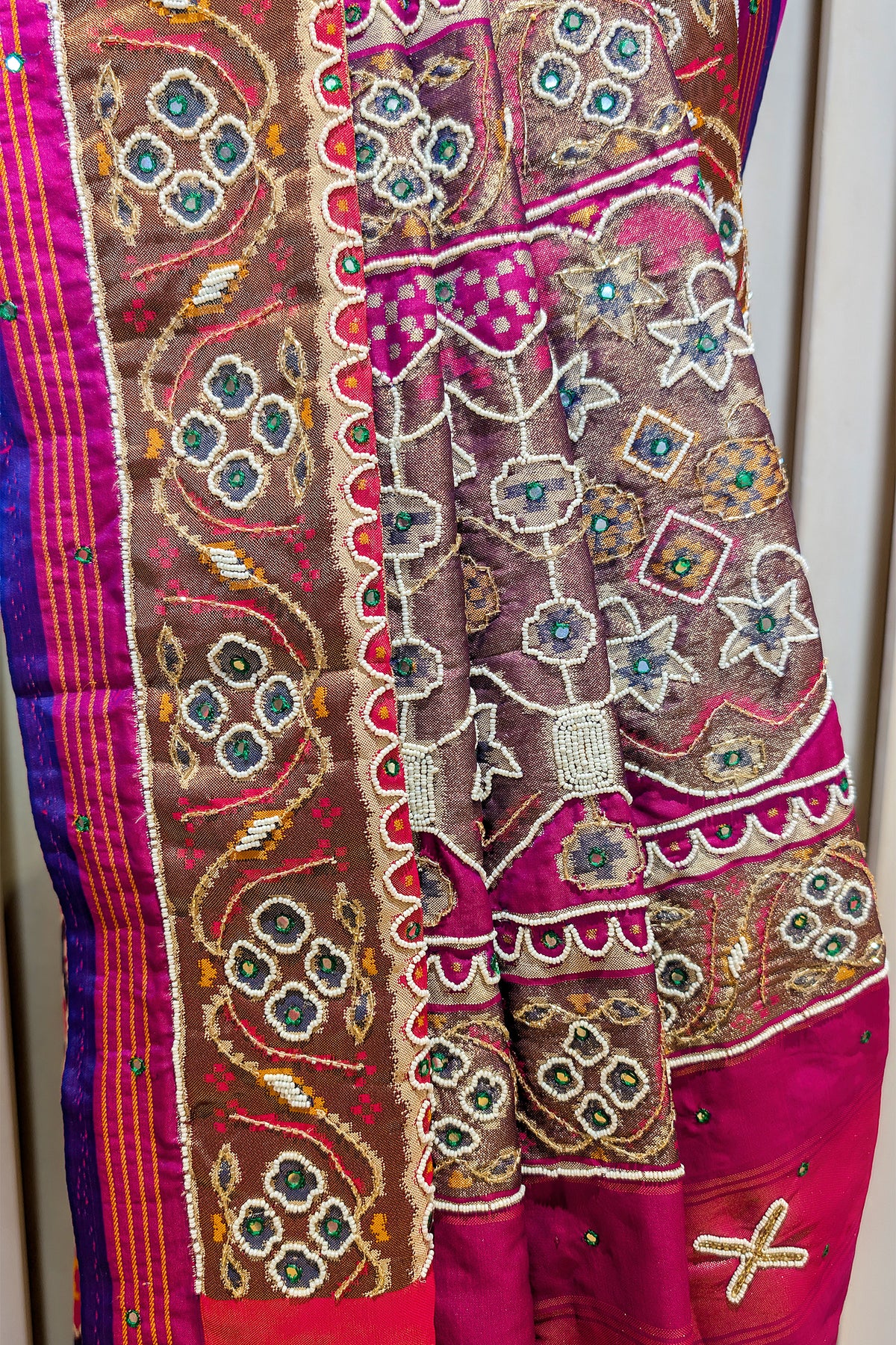 Purple Silk Traditional Patola Saree with Beads Work