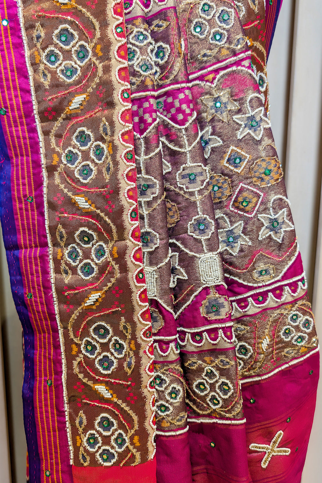 Purple Silk Traditional Patola Saree with Beads Work