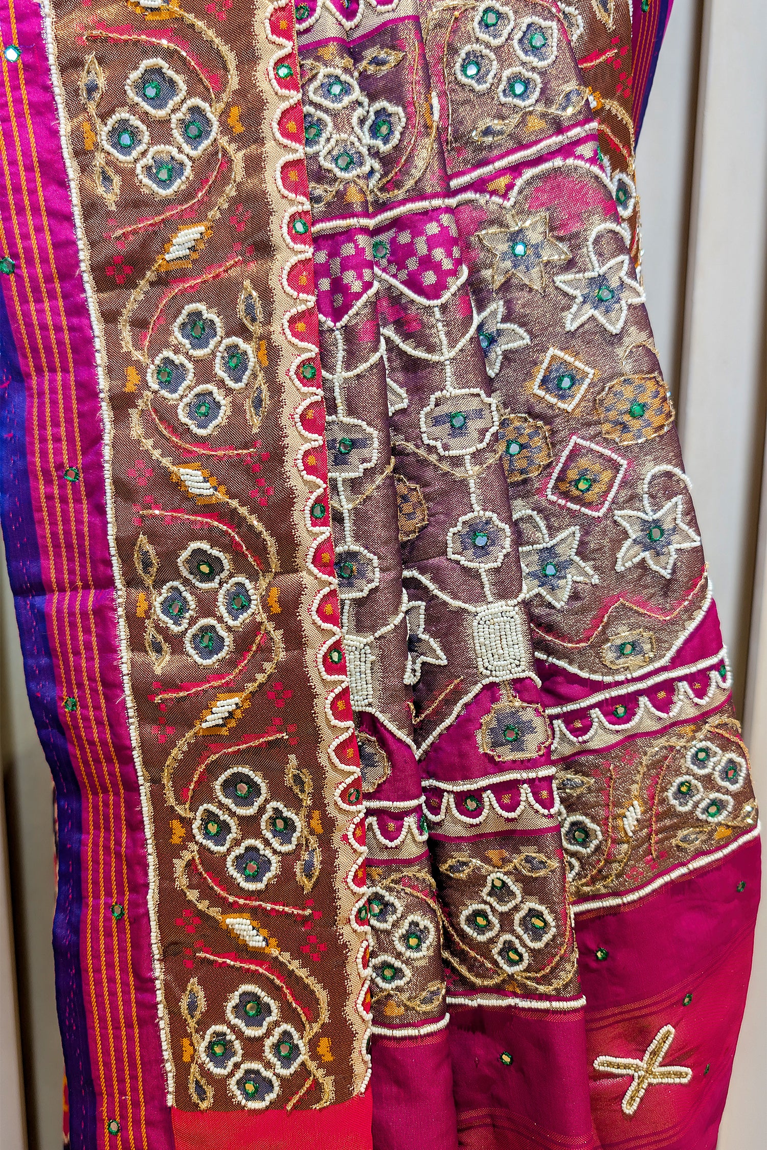 Purple Silk Traditional Patola Saree with Beads Work
