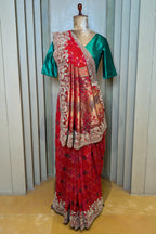 Red Georgette Bandhej Saree with Embroidery and Sequins Work
