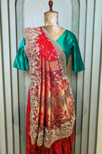 Red Georgette Bandhej Saree with Embroidery and Sequins Work