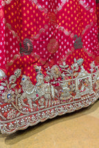 Red Georgette Bandhej Saree with Embroidery and Sequins Work