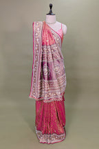 Coral Pink Traditional Woven Saree with Heavy Beaded Pallu and Border