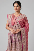 Coral Pink Traditional Woven Saree with Heavy Beaded Pallu and Border