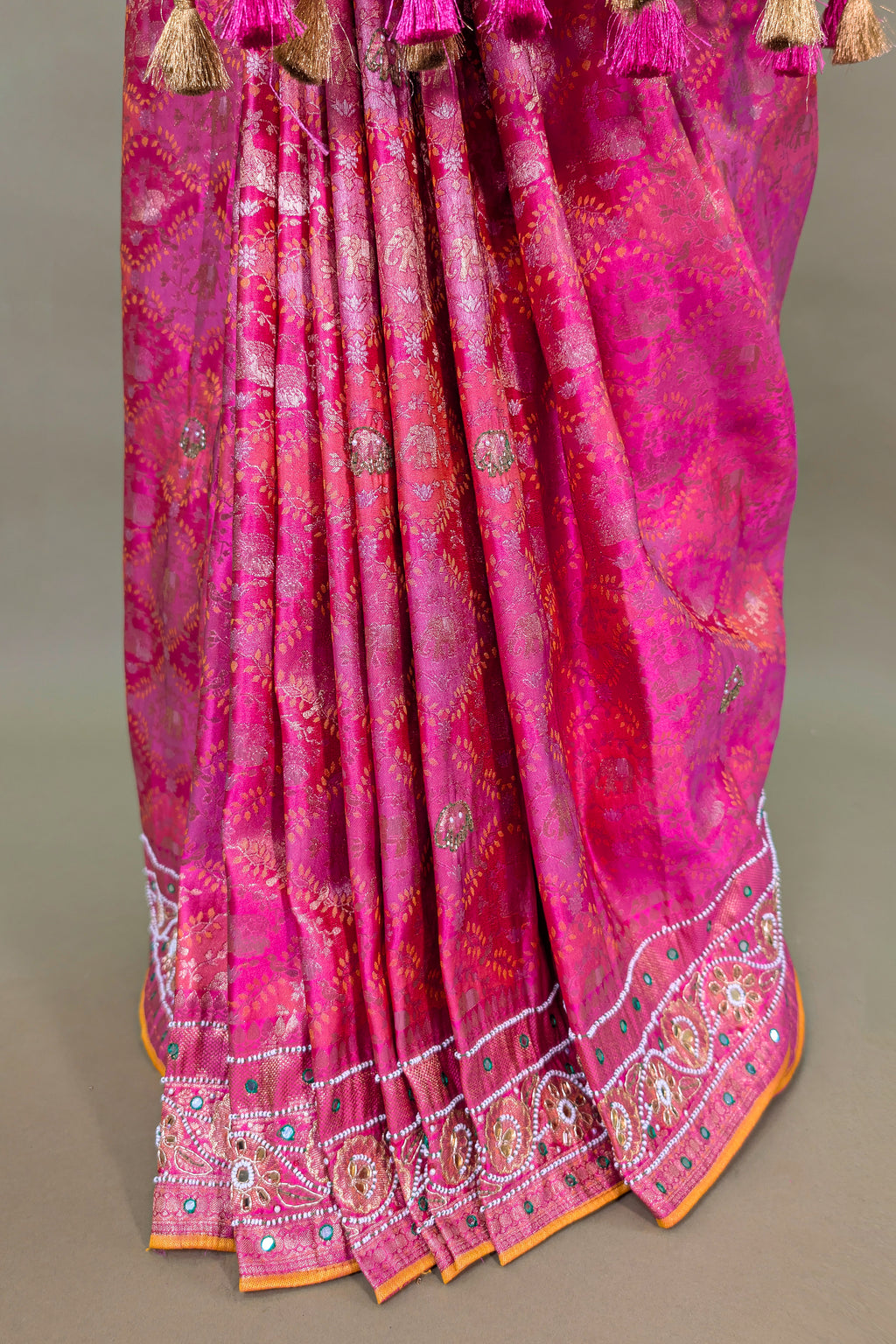 Pink Dola Tissue Silk Woven Saree with Beaded and Applique Work
